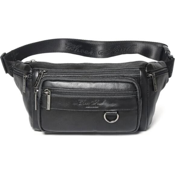 Real Leather Waist Bag, Fanny Pack Black5 - Picture 1 of 7